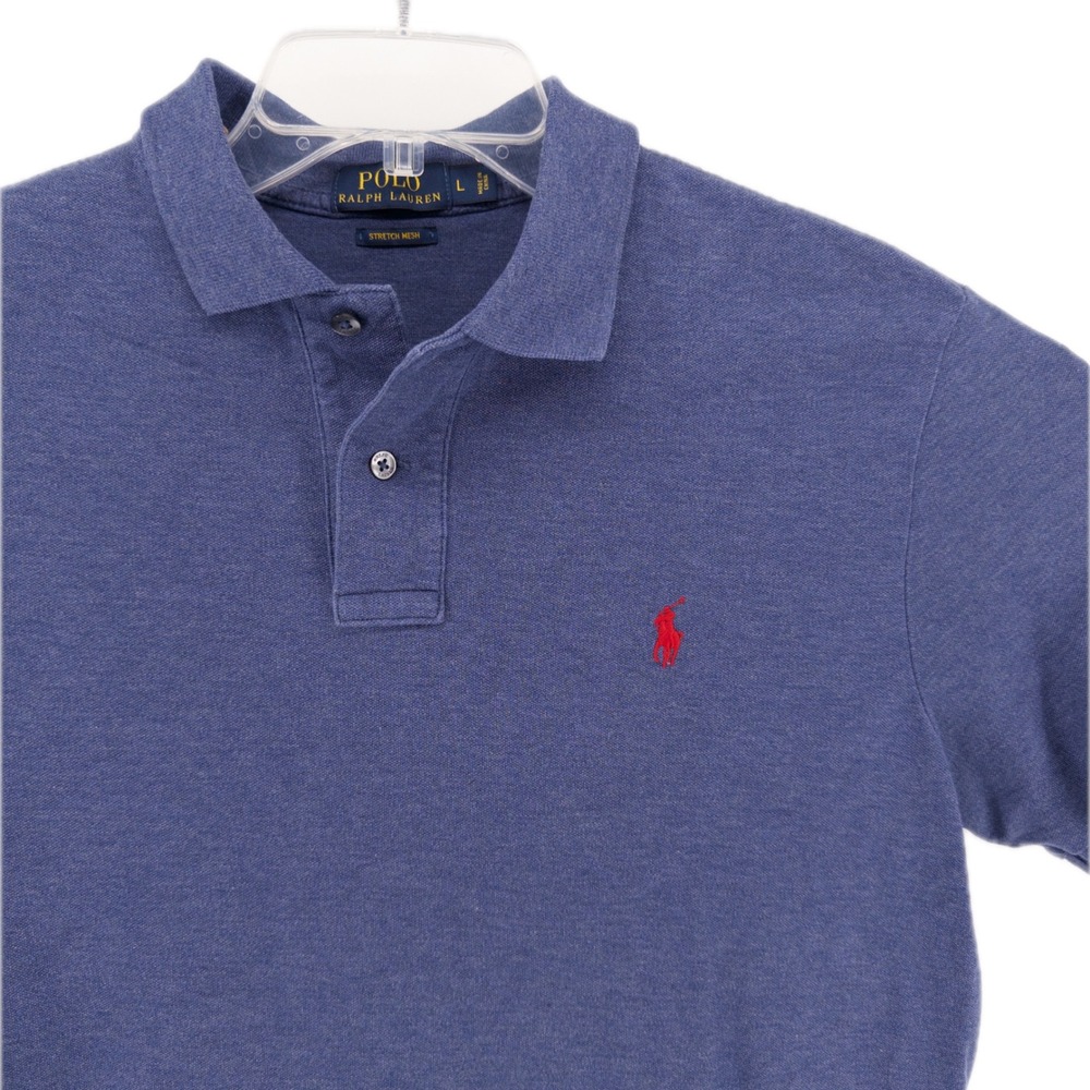 Polo Ralph Lauren Mens L Stretch Mesh Short Sleeve Polo Shirt Blue Pony Preppy